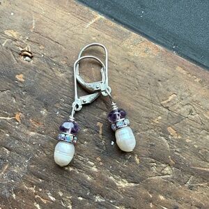 Elegant Silver and Amethyst Purple and pearl Drop Earrings